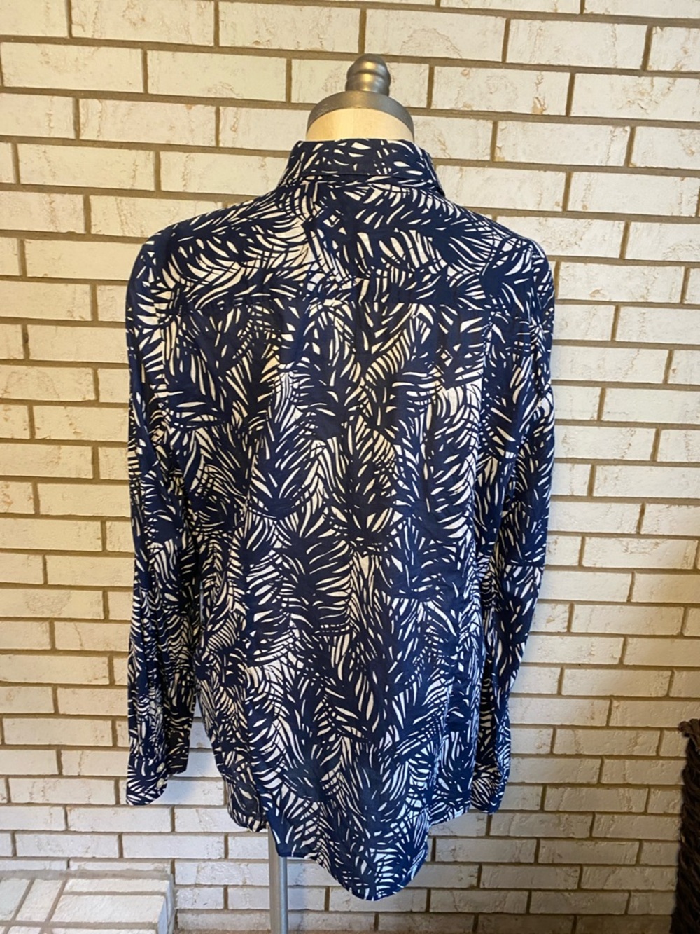 J. Crew Navy and White Palm Print Button-Up Blouse - Picture 3 of 5